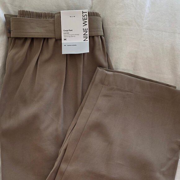 Nine West Women Belted High Rise Cargo Pant Tapered Leg Brown/Khaki Size M NWT - Picture 8 of 8